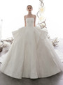 Adorable White Ball Gown Tulle Sequins Strapless Wedding Dress With Train