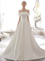Simple White Ball Gown Satin Off the Shoulder Long Wedding Dress