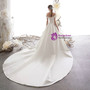 Simple White Ball Gown Satin Off the Shoulder Long Wedding Dress