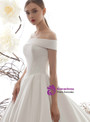 Elegant White Ball Gown Satin Off the Shoulder Wedding Dress With Train