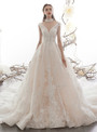 Champagne Ball Gown Deep V-neck Tulle Sequins Appliques Wedding Dress With Beading