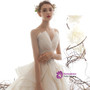 Princess Champagne Ball Gown Tulle Sequins Strapless Wedding Dress With Train