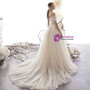 Champagne Ball Gown Tulle Appliques Off the Shoulder Wedding Dress With Beading