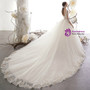 Light Champagne Ball Gown Tulle V-neck Backless Half Sleeve Wedding Dress With Beading