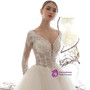 Light Champagne Ball Gown Tulle V-neck Backless Half Sleeve Wedding Dress With Beading