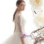 Light Champagne Ball Gown Tulle V-neck Backless Half Sleeve Wedding Dress With Beading