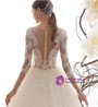 Champagne Tulle Lace Appliques Half Sleeve See Through Wedding Dress With Train