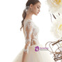 Champagne Tulle Lace Appliques Half Sleeve See Through Wedding Dress With Train