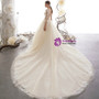 Champagne Tulle Lace Appliques Half Sleeve See Through Wedding Dress With Train