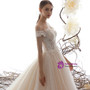 Champagne Ball Gown Tulle Sequins Lace Off the Shoulder Appliques Wedding Dress