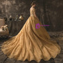 Champagne Gold Ball Gown Tulle Sequins Off the Shoulder Beading Wedding Dress