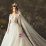 Pretty White Ball Gown Tulle Appliques Long Sleeve Wedding Dress With Beading