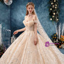 Champagne Gold Ball Gown Tulle Sequins Off the Shoulder Wedding Dress