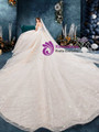 Charming Champagne Tulle Sequins Sweetheart Neck Sleeveless Wedding Dress With Train