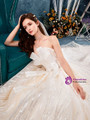 Charming Champagne Tulle Sequins Sweetheart Neck Sleeveless Wedding Dress With Train