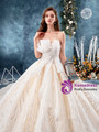 Charming Champagne Tulle Sequins Sweetheart Neck Sleeveless Wedding Dress With Train