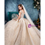 Fashionable Champagne Tulle Sequins Off the Shoulder Wedding Dress With Beading