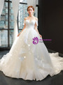 White Ball Gown Tulle Sequins Sweetheart Sleeveless Pleats Wedding Dress 