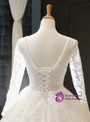 Brilliant Ivory Ball Gown V-neck Long Sleeve Appliques Backless Wedding Dress