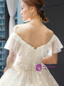 Ivory White Ball Gown Tulle Sequins Off the Shoulder Appliques Wedding Dress With Train