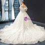 Ivory White Ball Gown Tulle Sequins Off the Shoulder Appliques Wedding Dress With Train