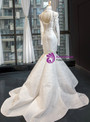 Sexy Ivory White Mermaid Long Sleeve Backless High Neck Tulle Sequins Wedding Dress