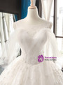 White Ball Gown Tulle Star Embrodiery Lace Backless Luxury Wedding Dress