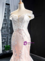 Sexy Champagne Mermaid Tulle Appliques Off the Shoulder Wedding Dress