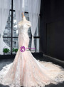 Sexy Champagne Mermaid Tulle Appliques Off the Shoulder Wedding Dress