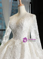 Stylish White Ball Gown Long Sleeve Tulle Appliques Wedding Dress 