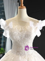 Brilliant White Ball Gown Tulle Sequins Appliques Backless Wedding Dress