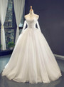White Ball Gown Tulle Lace Appliques High Neck Floor Length Wedding Dress