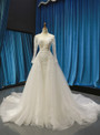 Ivory White Tulle Mermaid Appliques Beading Sequins Long Sleeve Wedding Dress