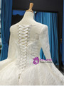 Ivory White Ball Gown Tulle Lace Bateau Long Sleeve Wedding Dress With Litter Train