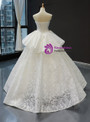 White Ball Gown Lace Sequins Strapless Sleeveless Floor Length Wedding Dress