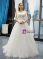 A-Line White Tulle Appliques Cold Shoulder Backless Floor Length Wedding Dress