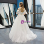 A-Line White Tulle Appliques Cold Shoulder Backless Floor Length Wedding Dress