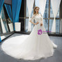 White Tulle Short Sleeve BacklessScoop Neck Wedding Dress With Beading