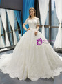 Marvelous White Ball Gown Tulle Appliques Short Sleeve Wedding Dress With Train