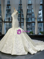 Ivory White Mermaid Straps Satin Lace Appliques Wedding Dress With Train