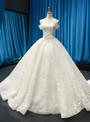 Adorable White Ball Gown Tulle Embroidery Off the Shoulder Long Wedding Dress