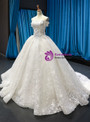 Adorable White Ball Gown Tulle Embroidery Off the Shoulder Long Wedding Dress