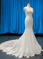 Elegant White Mermaid Tulle Lace Appliques V-neck Wedding Dress