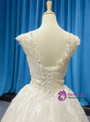 Glamorous White Ball Gown Tulle Appliques Bateau Backless Wedding Dress