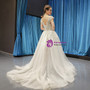 Glamorous White Ball Gown Tulle Appliques Bateau Backless Wedding Dress
