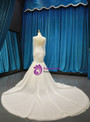 White Mermaid Tulle Appliques Deep V-neck Long Sleeve Backless Wedding Dress