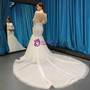 White Mermaid Tulle Appliques Deep V-neck Long Sleeve Backless Wedding Dress