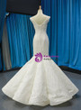 Modern White Mermaid Satin Sequins Appliques V-neck Backless Floor length  Wedding Dress