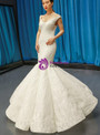 Modern White Mermaid Satin Sequins Appliques V-neck Backless Floor length  Wedding Dress