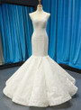 Modern White Mermaid Satin Sequins Appliques V-neck Backless Floor length  Wedding Dress